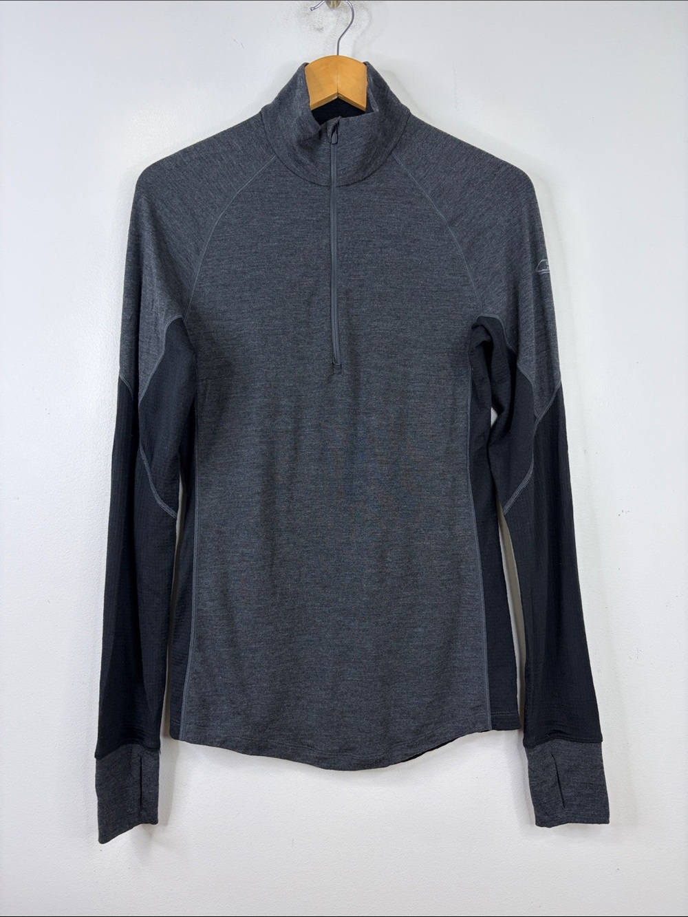 Icebreaker Half Zip Mens Small Black Gray 250 Zone Merino Wool Base Layer Shirt